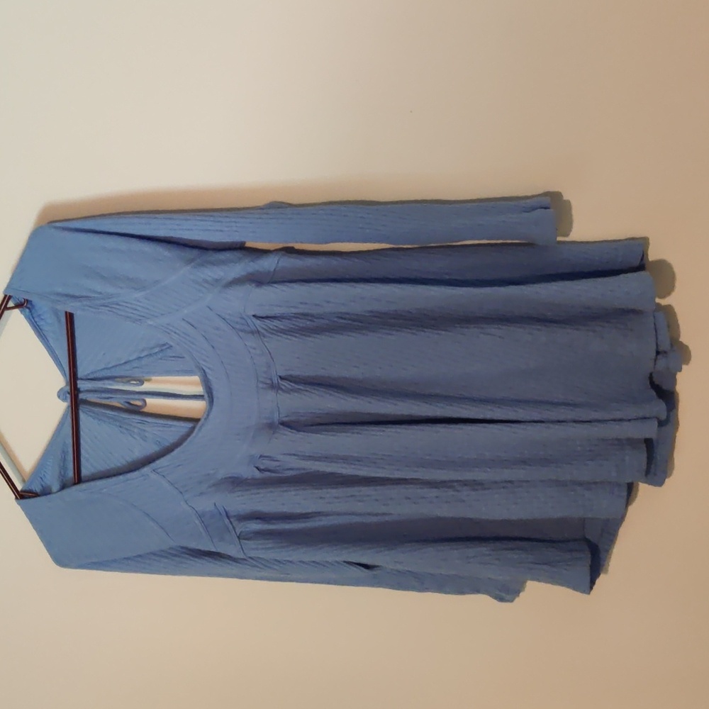 Free People It's Always You Cornflower Blue Long Sleeved Tunic Top W/Tie…